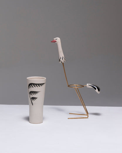 TALL OSTRICH EARTHENWARE CUP, 1960s