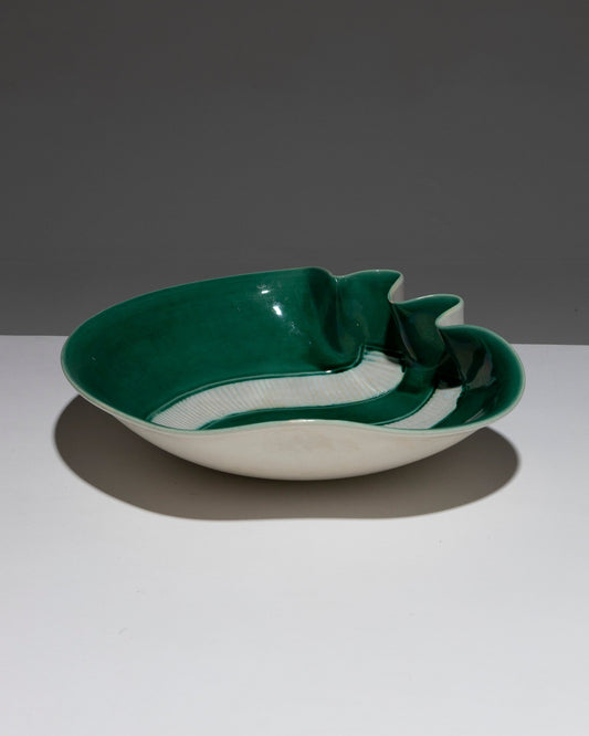 LARGE PLEATED EARTHENWARE CUP, FERNAND ELCHINGER, 1960s