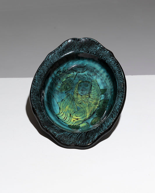 GLAZED POTTERY DISH, ACCOLAY, 1950s