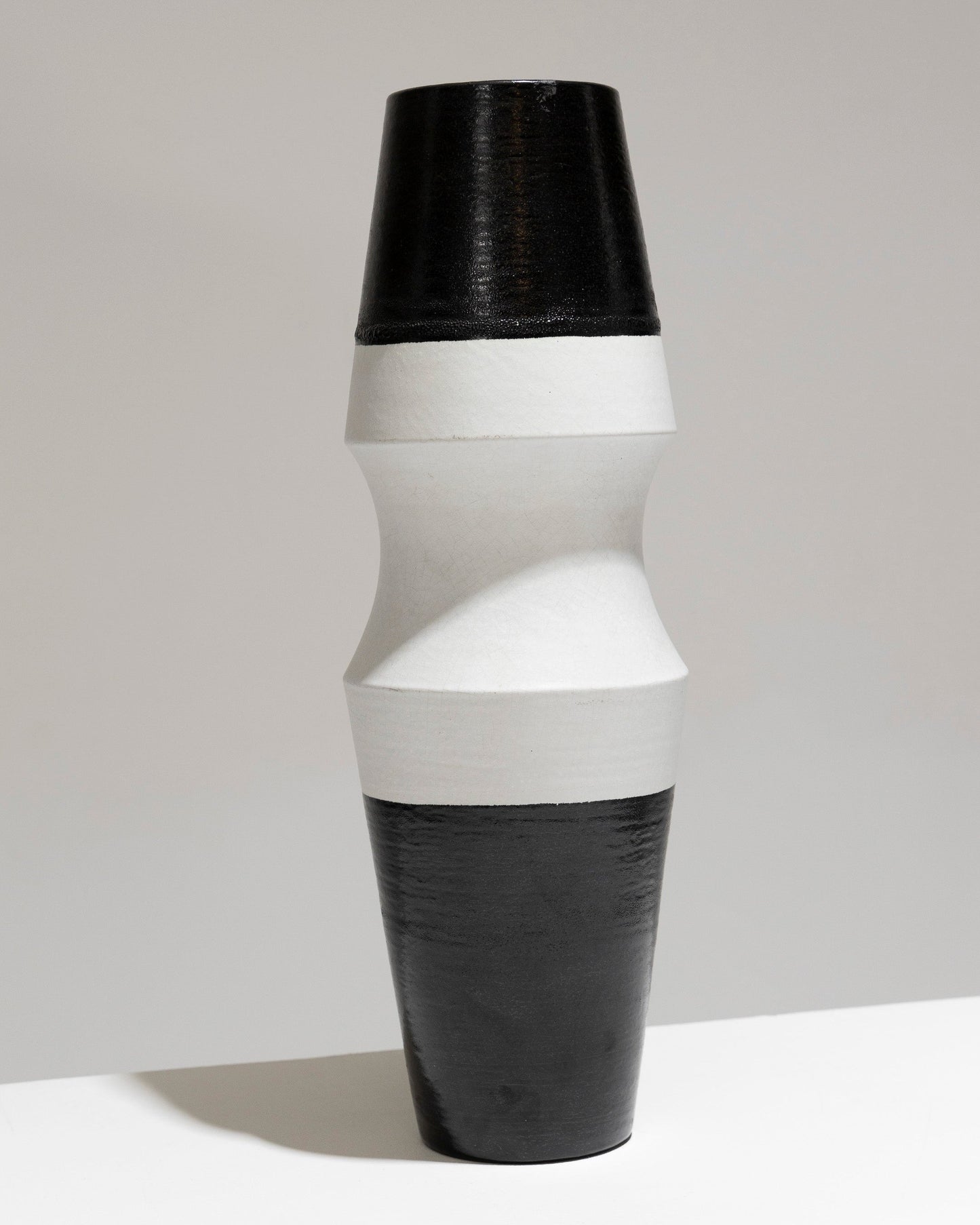 TALL GEOMETRIC STONEWARE VASE, 1980s