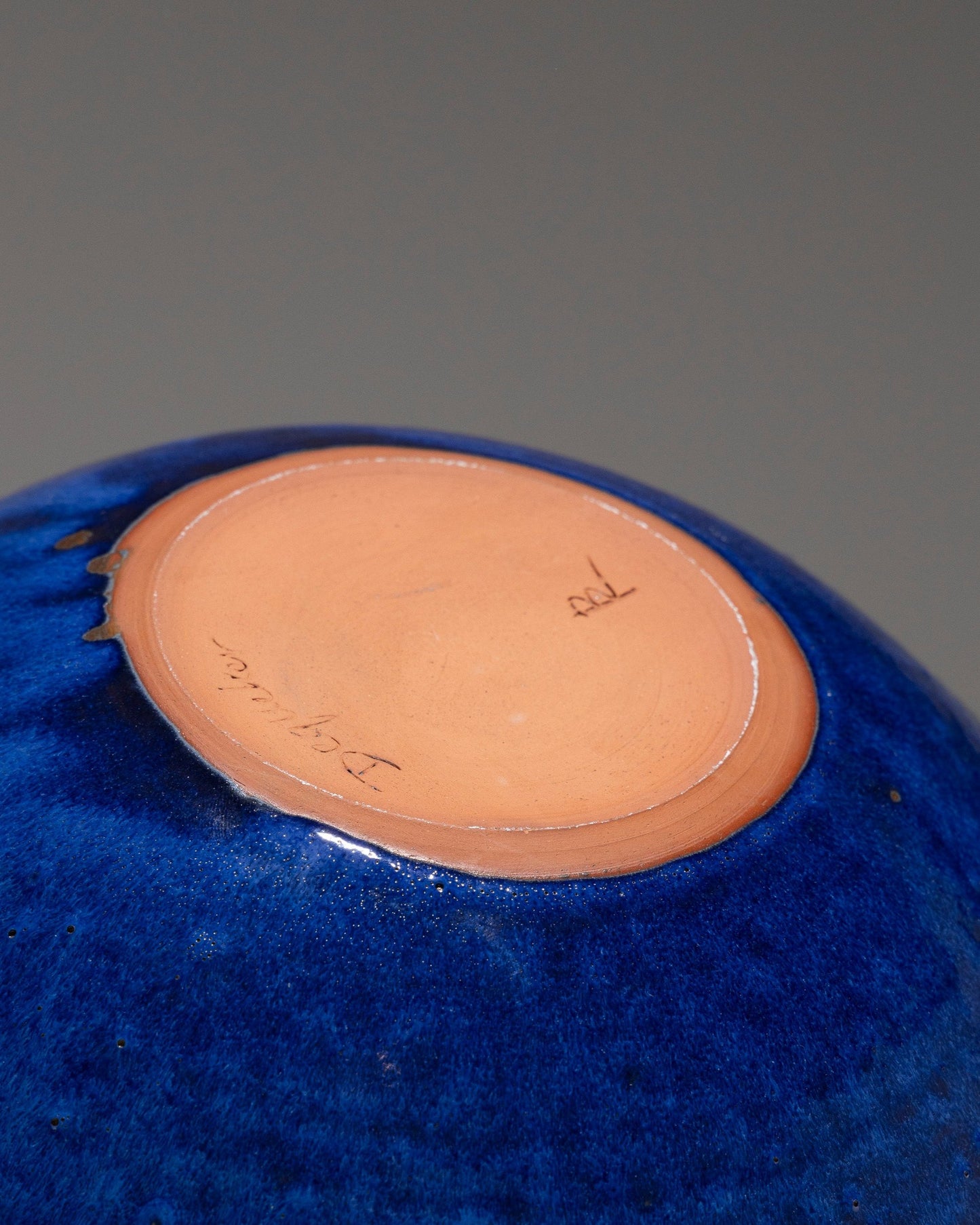 CIRCULAR CUP IN BLUE EARTHENWARE, DEQUEKER, 1960s