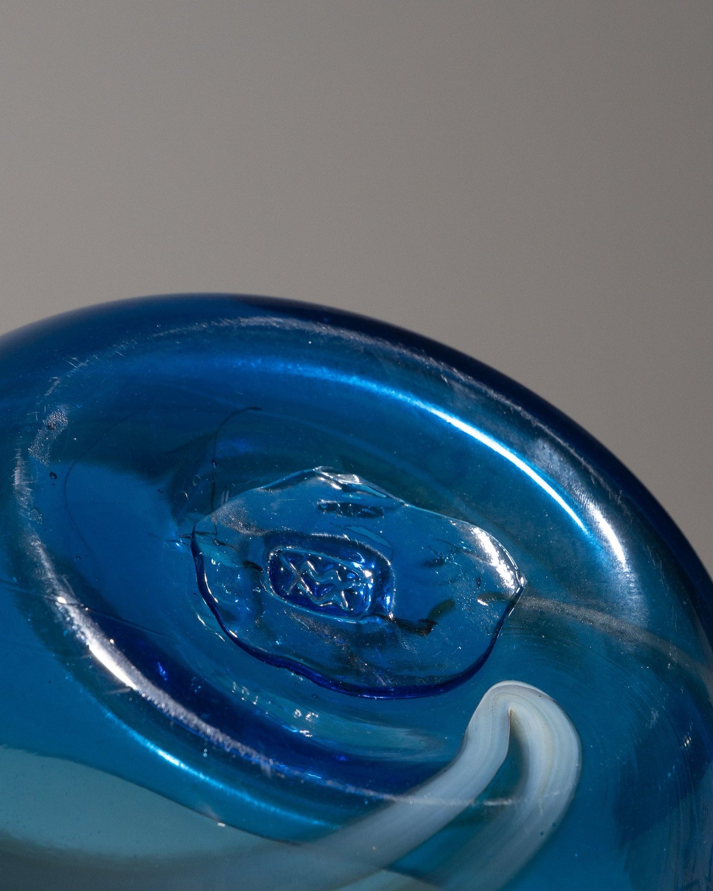 LARGE HIGH BLUE BLOWN GLASS BOWL, 1980s