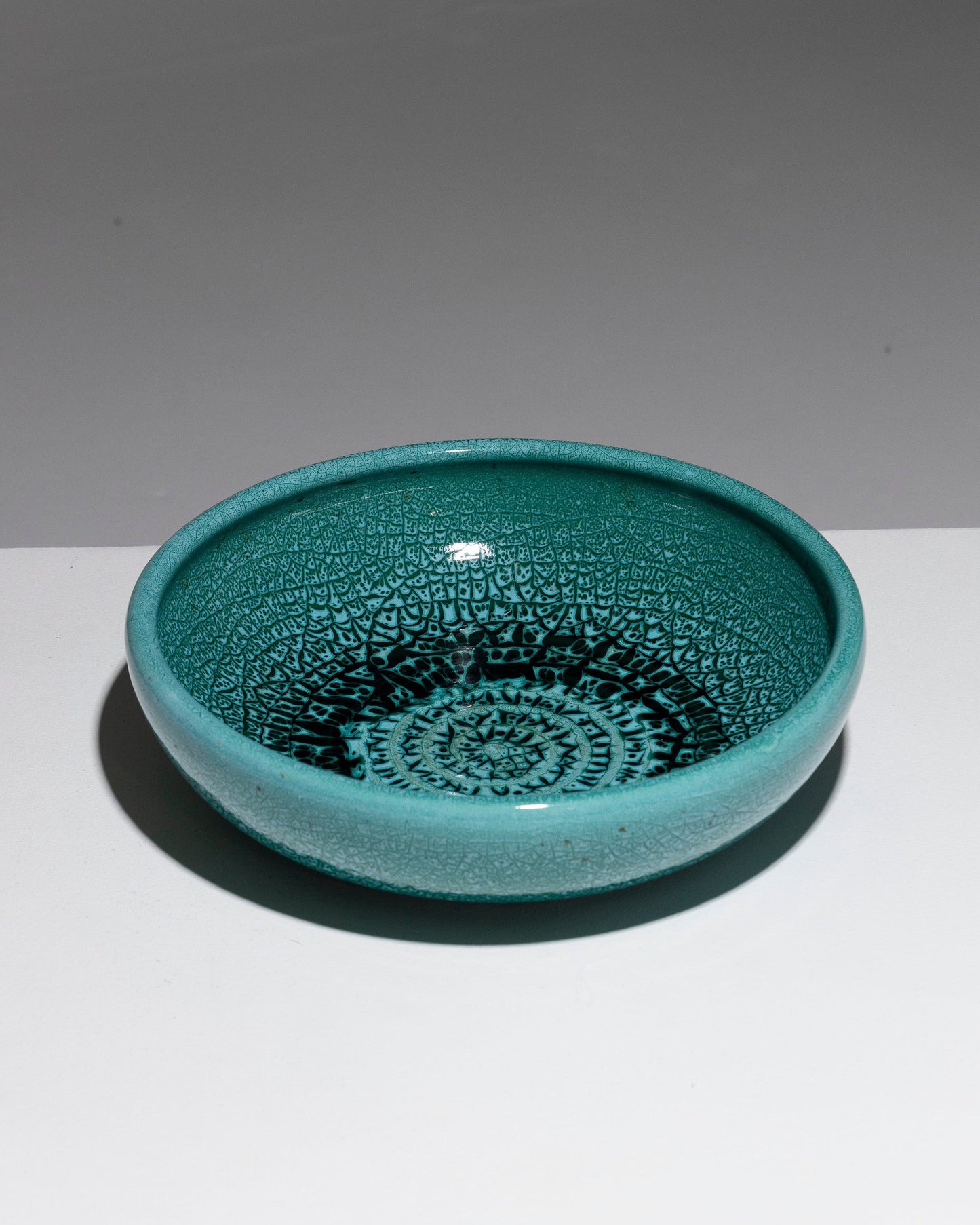 LARGE CIRCULAR TURQUOISE EARTHENWARE CUP, 1950s