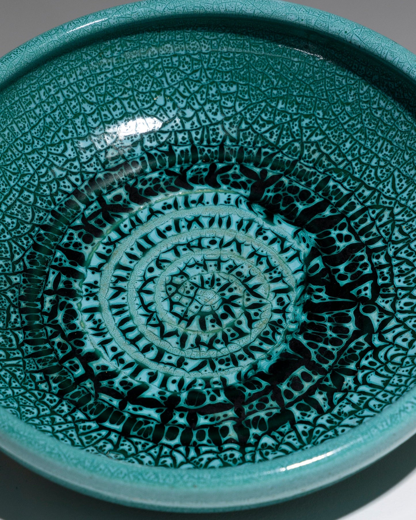 LARGE CIRCULAR TURQUOISE EARTHENWARE CUP, 1950s