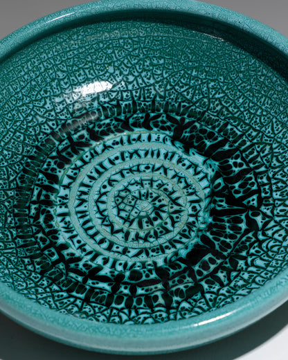 LARGE CIRCULAR TURQUOISE EARTHENWARE CUP, 1950s