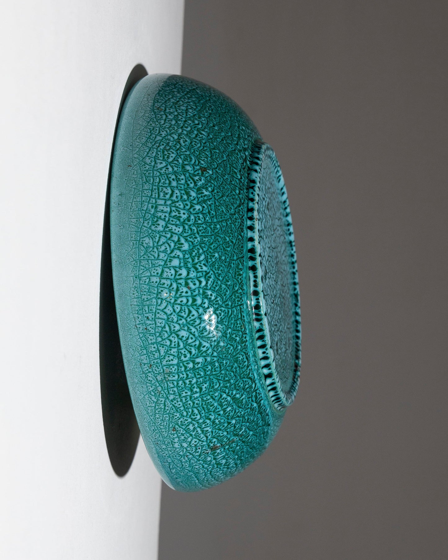 LARGE CIRCULAR TURQUOISE EARTHENWARE CUP, 1950s