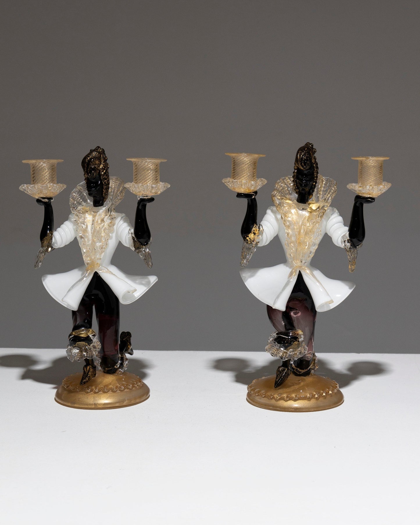 PAIR OF VENETIAN MURANO GLASS CANDLESTICKS, SALVIATI &amp; CO, 1950s