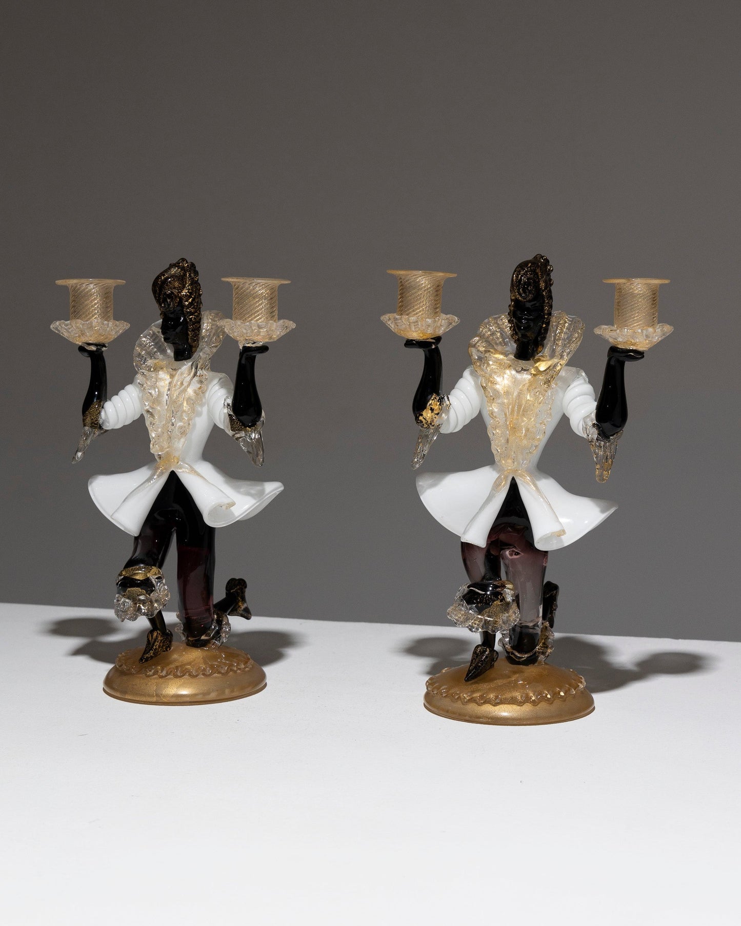 PAIR OF VENETIAN MURANO GLASS CANDLESTICKS, SALVIATI &amp; CO, 1950s