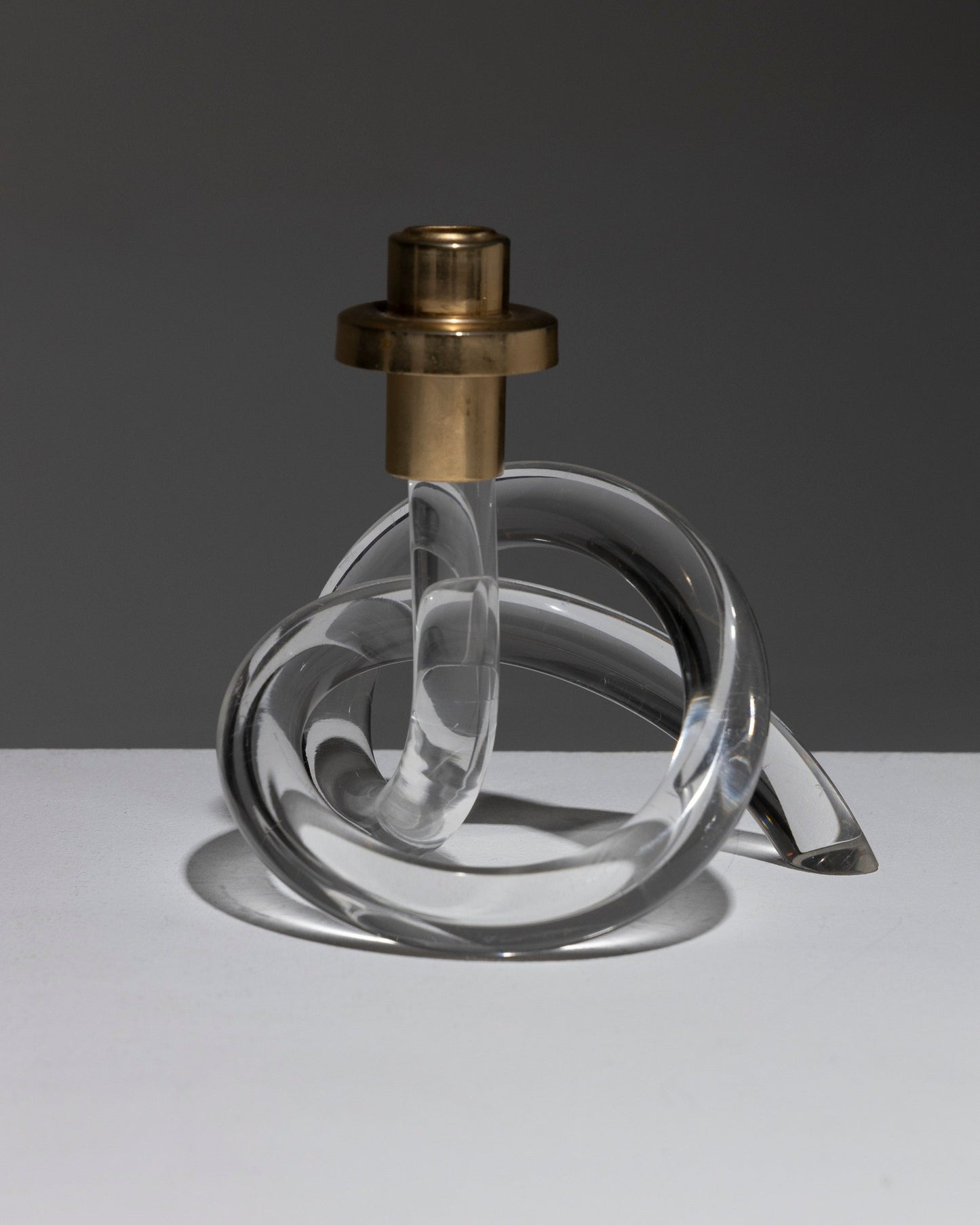 PLEXIGLAS AND BRASS LOOP CANDLE HOLDER, DOROTHY C. THORPE, 1980s