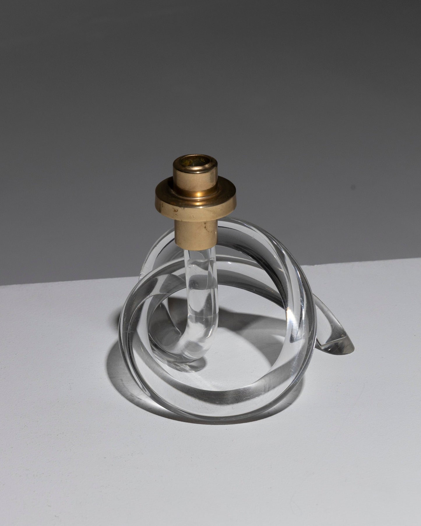 PLEXIGLAS AND BRASS LOOP CANDLE HOLDER, DOROTHY C. THORPE, 1980s