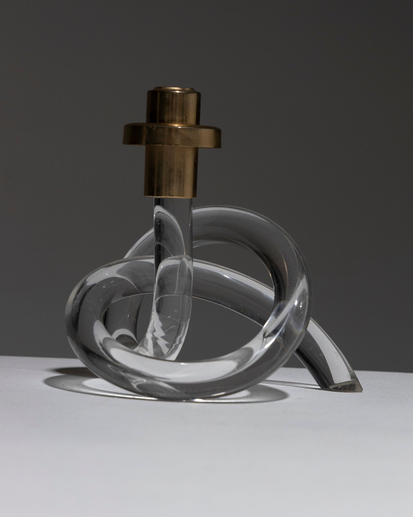 PLEXIGLAS AND BRASS LOOP CANDLE HOLDER, DOROTHY C. THORPE, 1980s