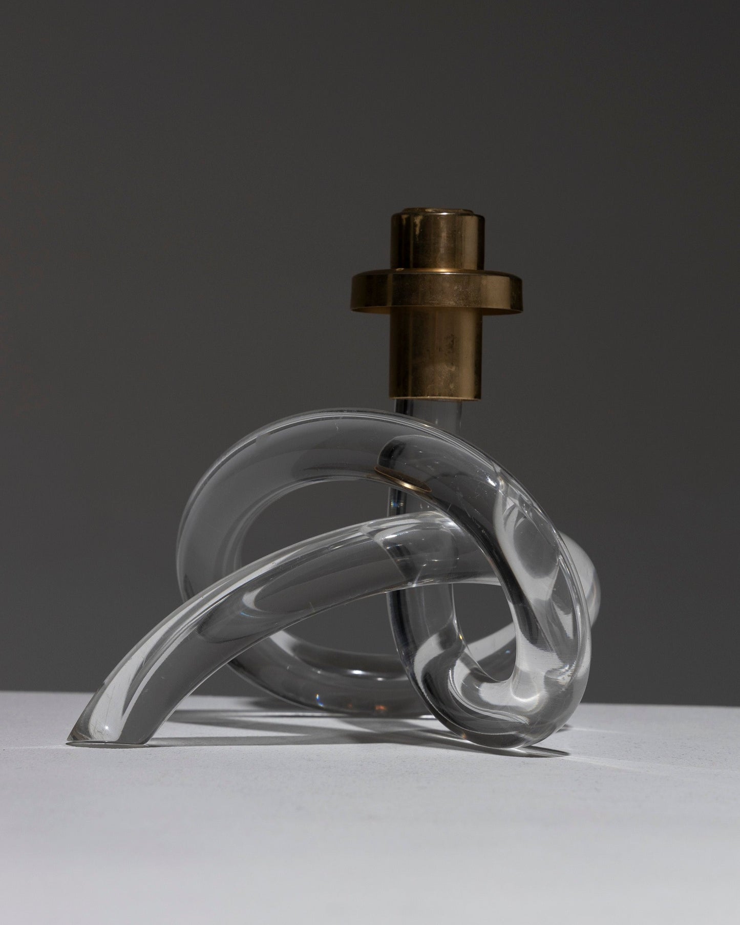 PLEXIGLAS AND BRASS LOOP CANDLE HOLDER, DOROTHY C. THORPE, 1980s