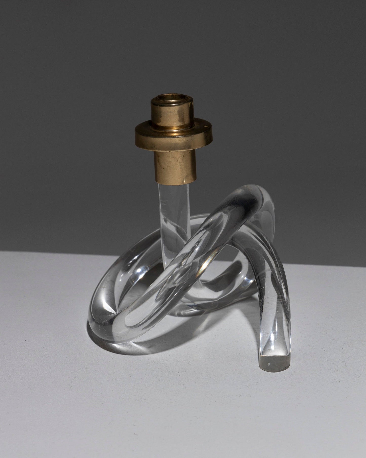 PLEXIGLAS AND BRASS LOOP CANDLE HOLDER, DOROTHY C. THORPE, 1980s