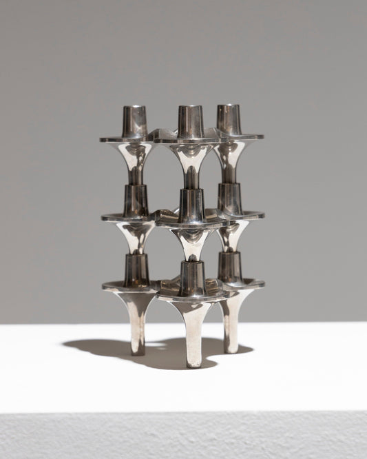 SET OF 3 CHROMED STEEL TRIPOD CANDLE HOLDERS, 1970s