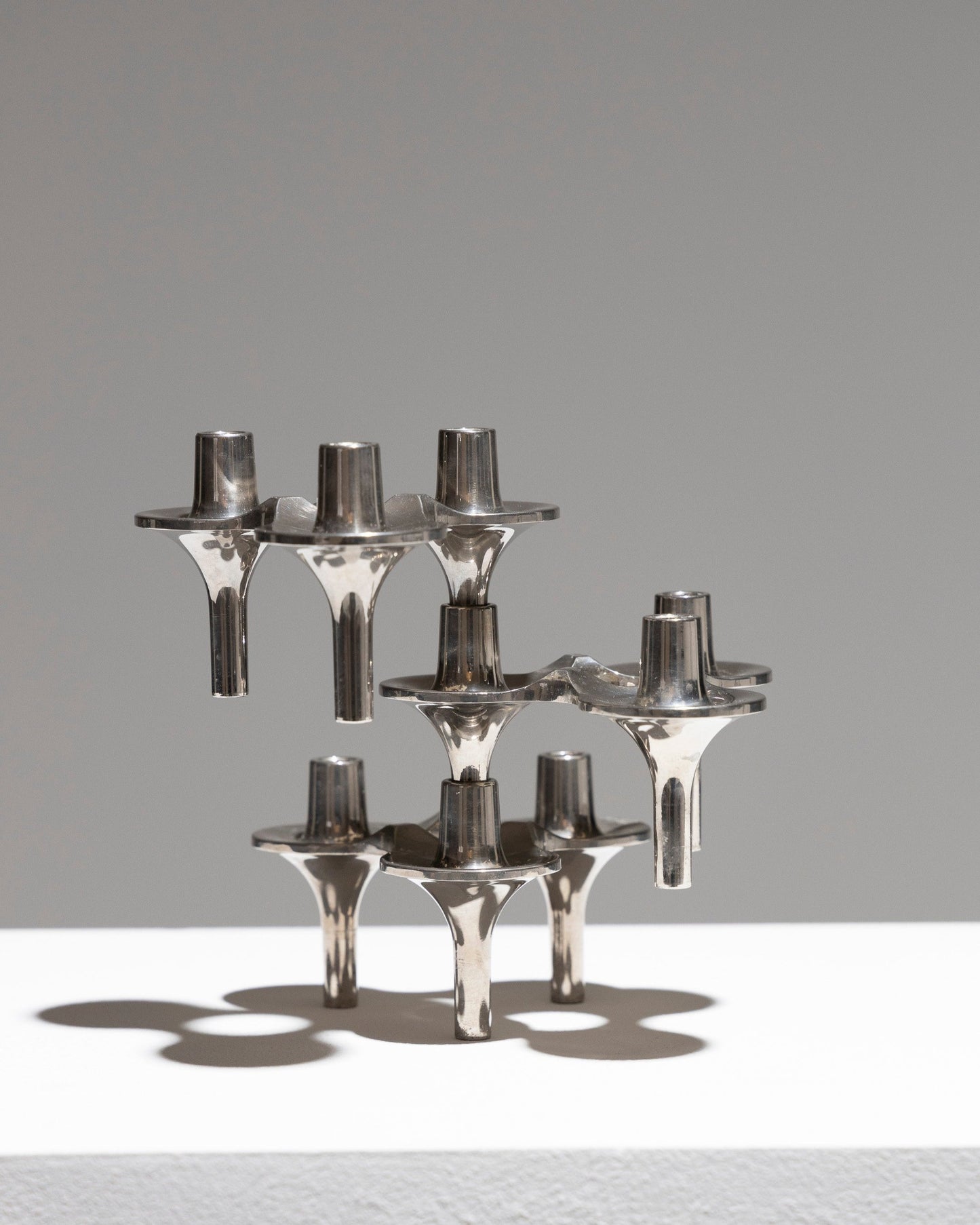 SET OF 3 CHROMED STEEL TRIPOD CANDLE HOLDERS, 1970s