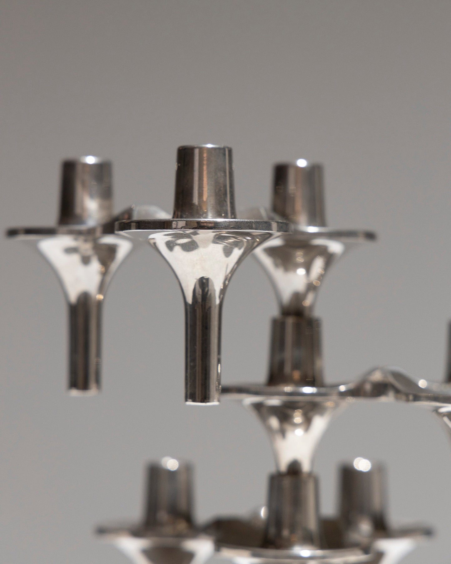 SET OF 3 CHROMED STEEL TRIPOD CANDLE HOLDERS, 1970s