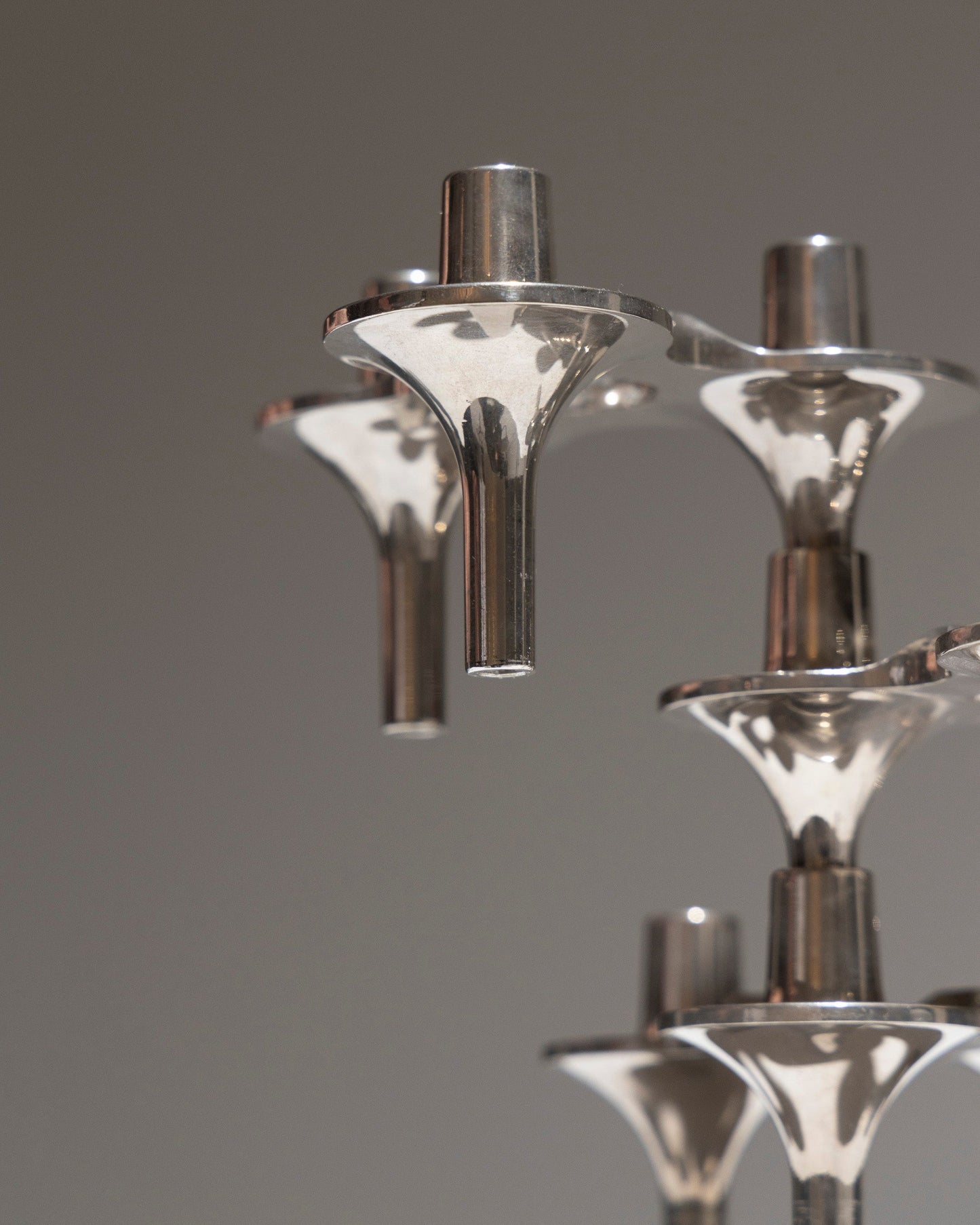 SET OF 3 CHROMED STEEL TRIPOD CANDLE HOLDERS, 1970s