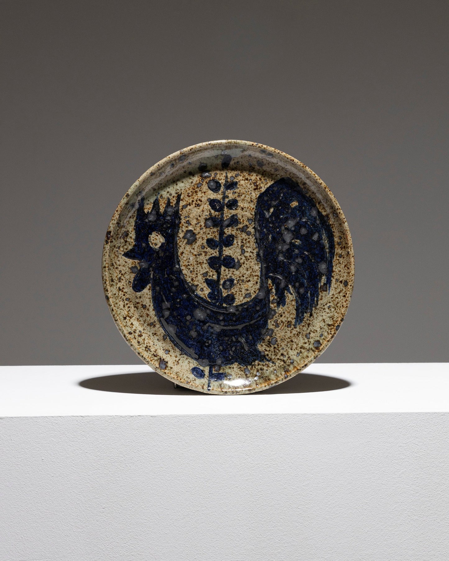 CIRCULAR PLATE "THE COCK", PYRITE STONEWARE, PAUL POUCHOL, 1960s