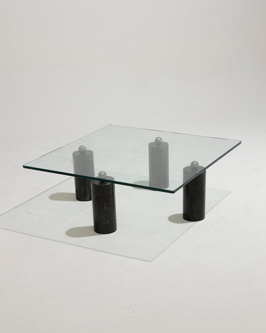 BLACK MARBLE AND GLASS COFFEE TABLE, 1970s