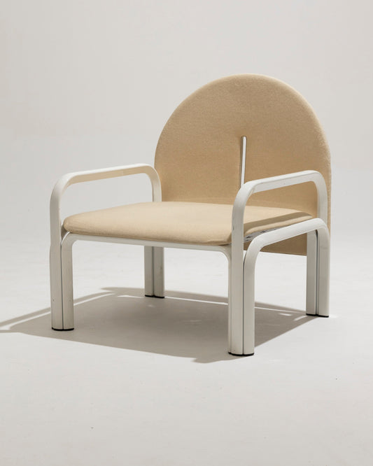 “54L” ARMCHAIR IN WHITE METAL AND FABRIC, GAE AULENTI, 1970s