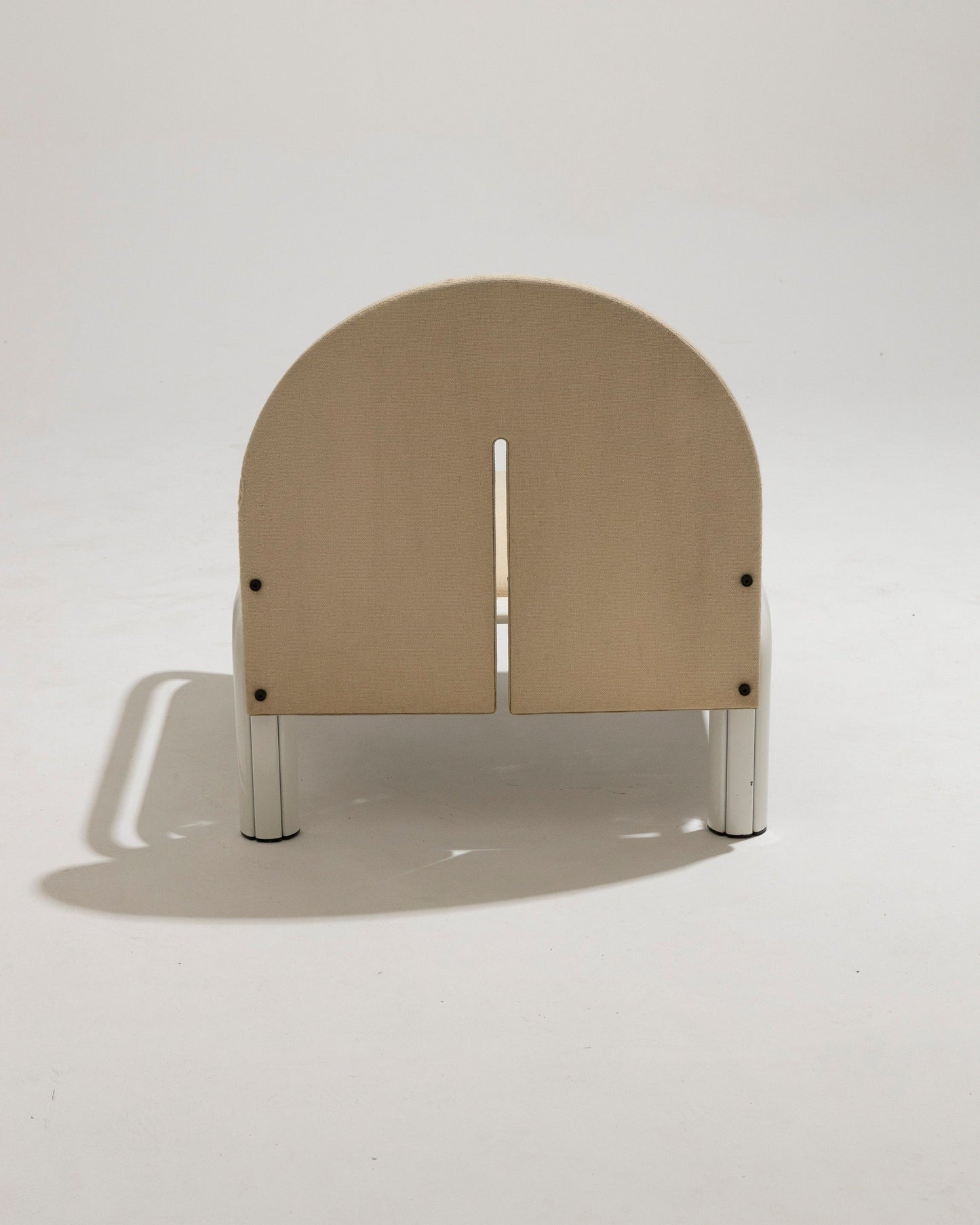 “54L” ARMCHAIR IN WHITE METAL AND FABRIC, GAE AULENTI, 1970s