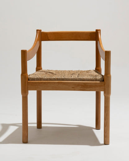 Coppia di sedie in paglia e legno, Vico Magistretti, Cassina, anni '60