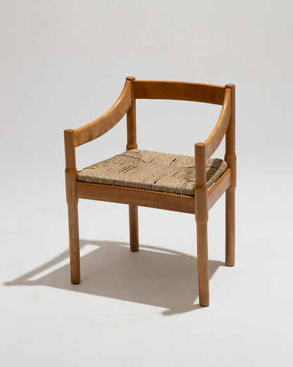 Set di 4 sedie di paglia e legno, Vico Magistretti, Cassina, anni '60