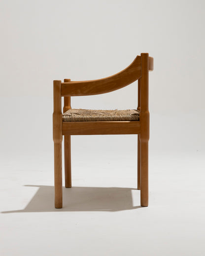 Set di 4 sedie di paglia e legno, Vico Magistretti, Cassina, anni '60