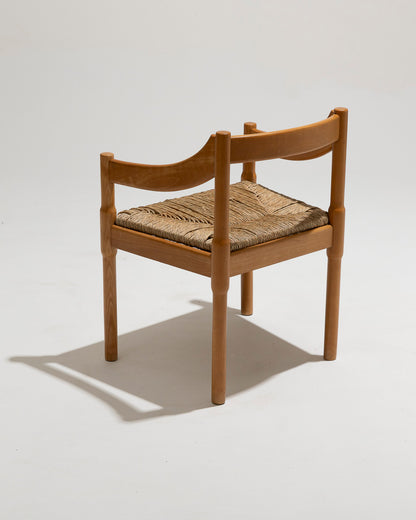 Set di 6 sedie di paglia e legno, Vico Magistretti, Cassina, anni '60