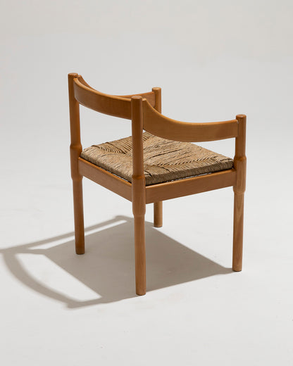 Set di 4 sedie di paglia e legno, Vico Magistretti, Cassina, anni '60