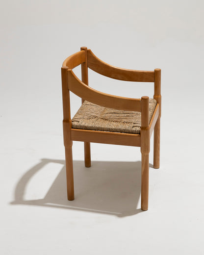 Set di 4 sedie di paglia e legno, Vico Magistretti, Cassina, anni '60