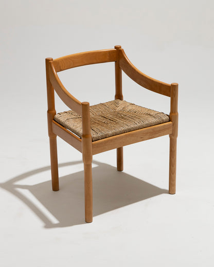 Set di 4 sedie di paglia e legno, Vico Magistretti, Cassina, anni '60