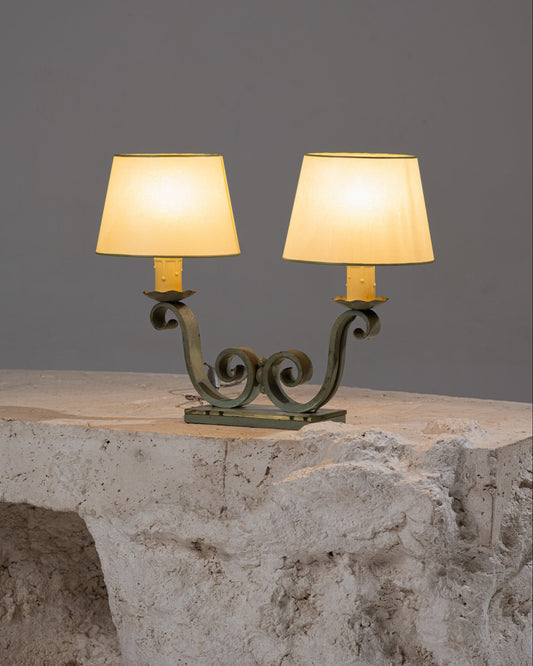 LAMPE À POSER EN BRONZE ET MIROIR, 1950s
