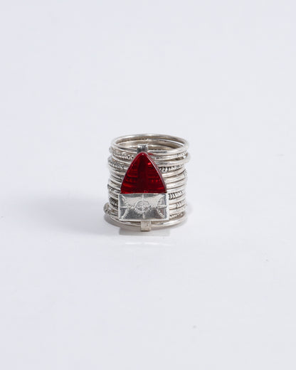 "AKOR" RING IN 925 SILVER AND RED CRYSTAL