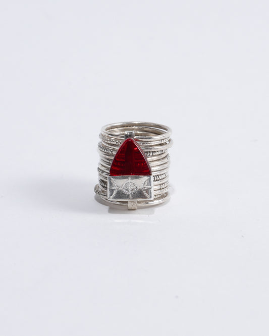 "AKOR" RING IN 925 SILVER AND RED CRYSTAL