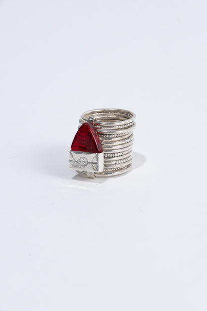 "AKOR" RING IN 925 SILVER AND RED CRYSTAL