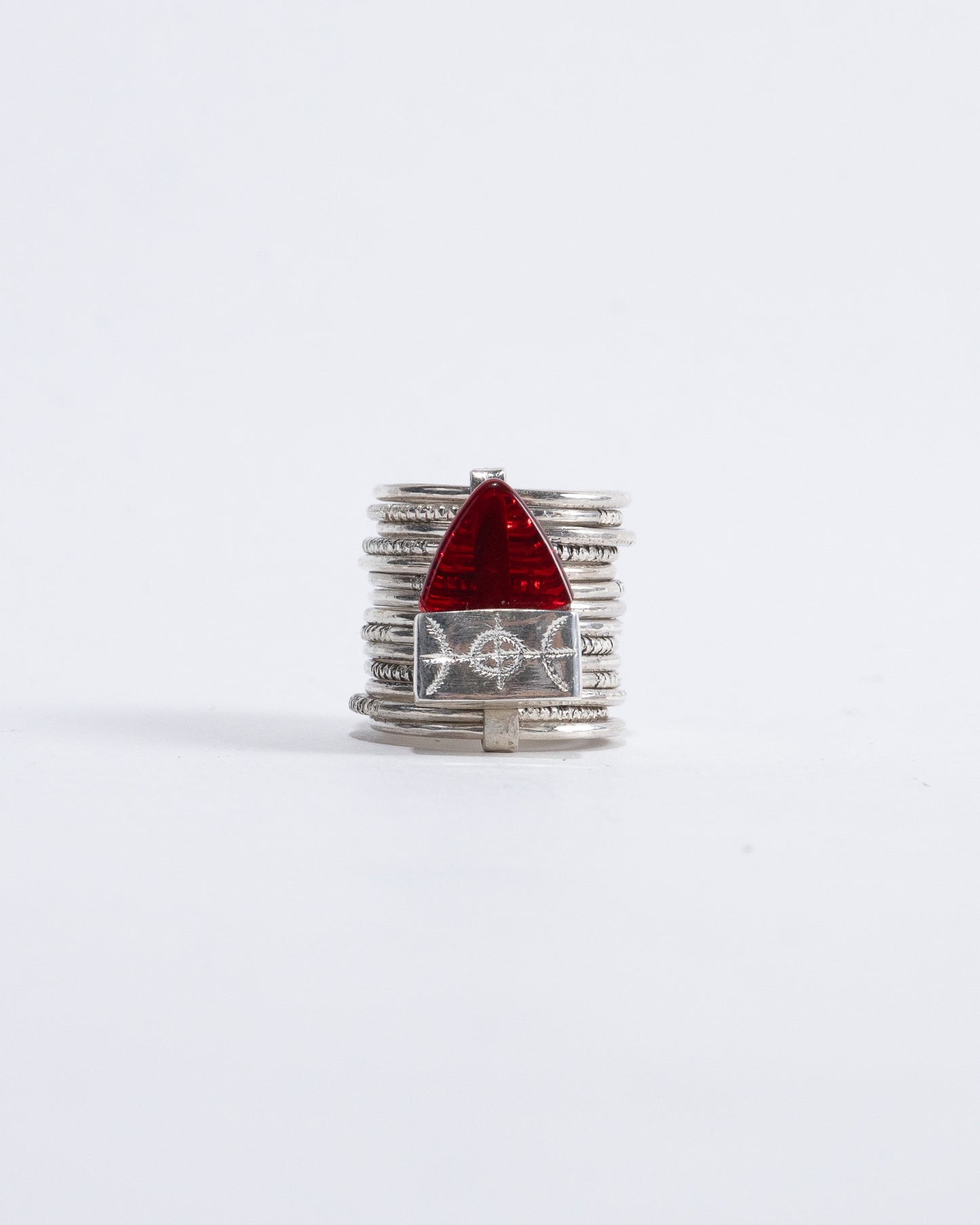 "AKOR" RING IN 925 SILVER AND RED CRYSTAL