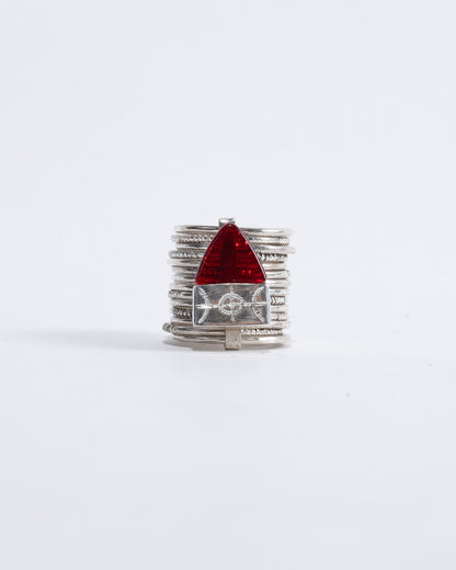 "AKOR" RING IN 925 SILVER AND RED CRYSTAL
