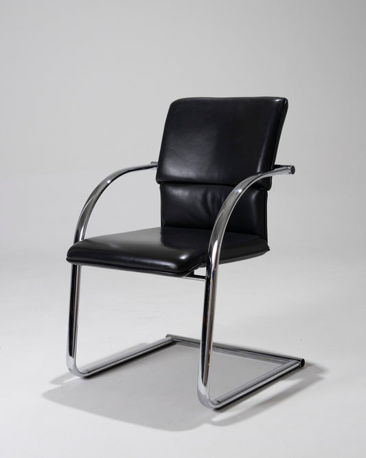 FAUTEUIL DE BUREAU EN CUIR ET CHROME, MARTIN STOHL, 1970s