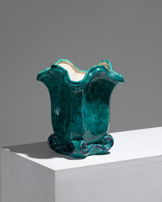 VASE À VOLUTES EN CÉRAMIQUE TURQUOISE, S. R. BONOME, 1940s