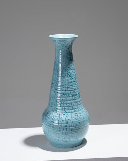 VASE CONIQUE EN CÉRAMIQUE TURQUOISE, ACCOLAY, 1950s