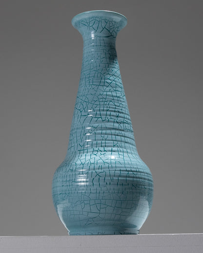 VASE CONIQUE EN CÉRAMIQUE TURQUOISE, ACCOLAY, 1950s