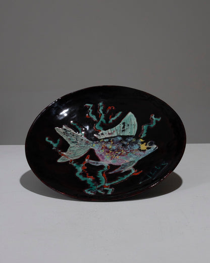 COUPE POISSON EN CÉRAMIQUE ÉMAILLÉE, 1950s