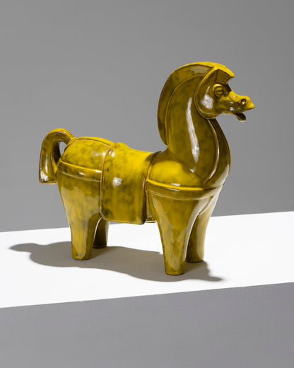 CHEVAL HAN EN CÉRAMIQUE JAUNE, ALDO LONGI, 1960s