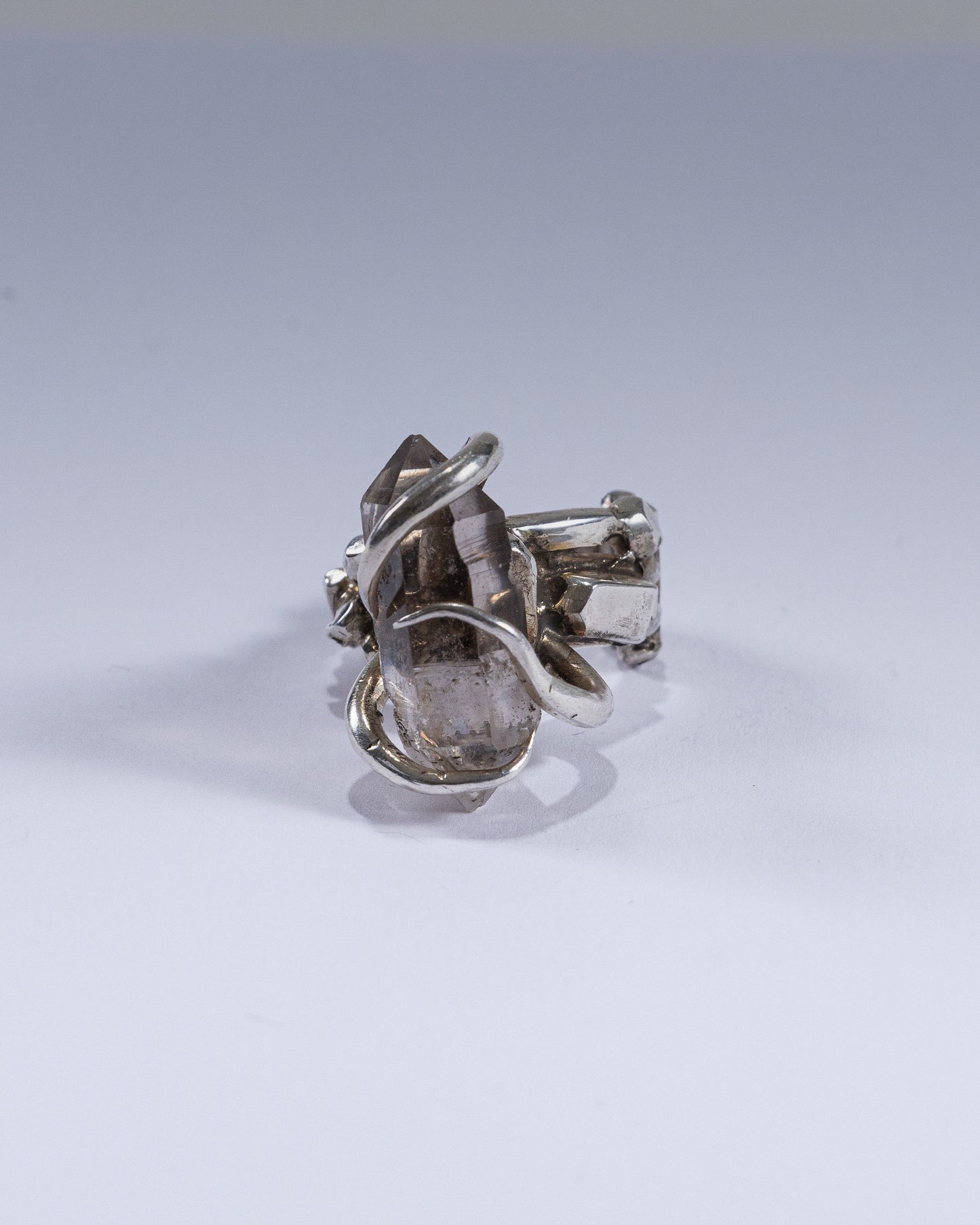 SILVER AND GREY QUARTZ RING
