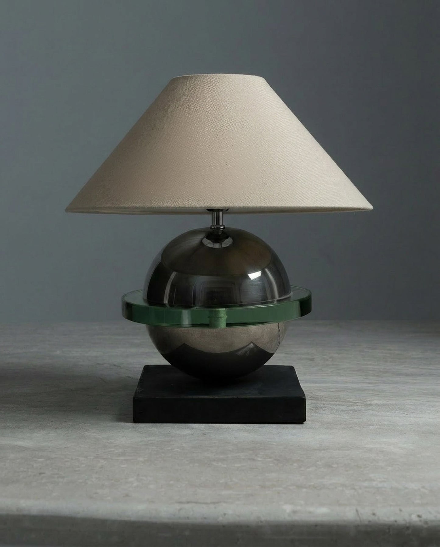 CHROME, GLASS AND METAL LAMP, 1970s