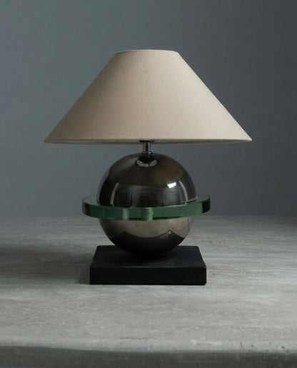 CHROME, GLASS AND METAL LAMP, 1970s