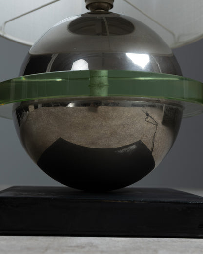 CHROME, GLASS AND METAL LAMP, 1970s