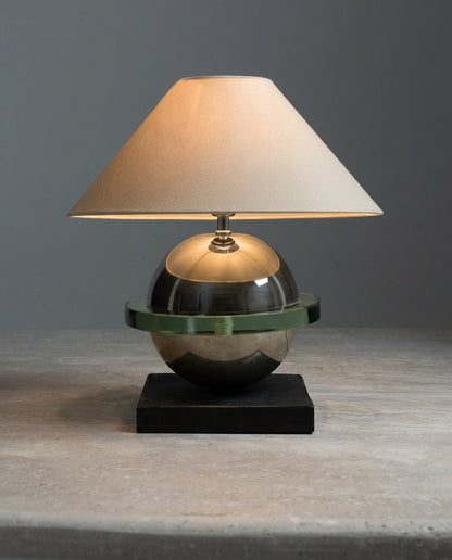 CHROME, GLASS AND METAL LAMP, 1970s