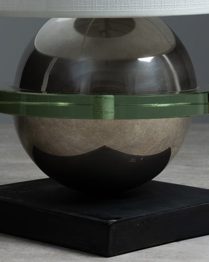CHROME, GLASS AND METAL LAMP, 1970s